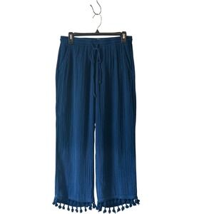 Michael Stars Blue Gauze Wide Leg‎ Crop Pants Tassel Hem Small 25" L